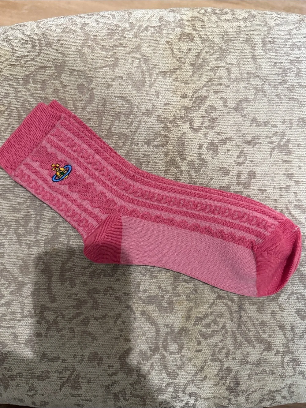 Vivienne Westwood Pink Cable-Knit Crew Sock with Orb Logo NWOT